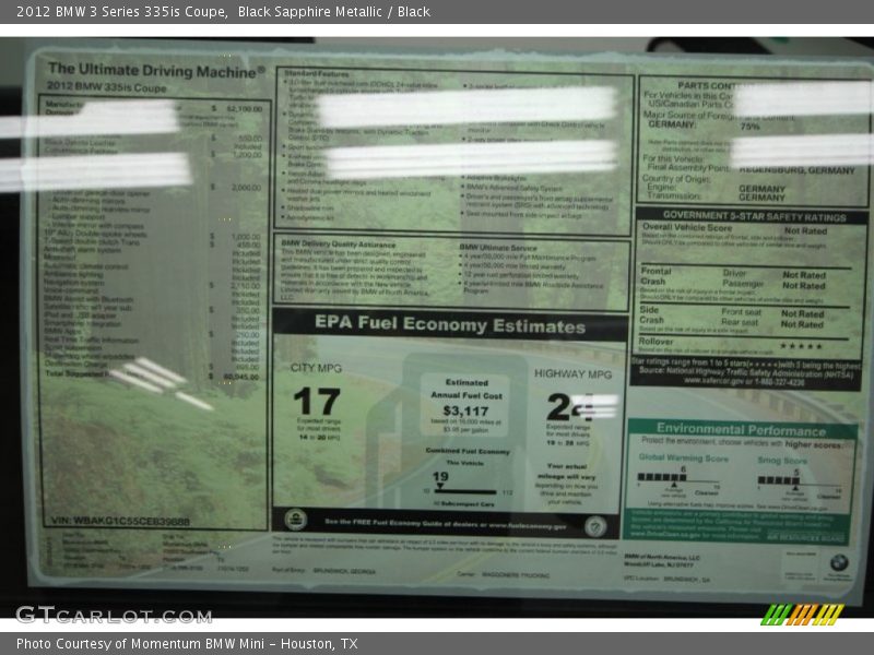  2012 3 Series 335is Coupe Window Sticker