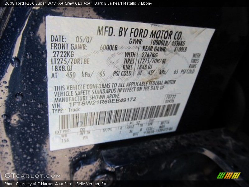 2008 F250 Super Duty FX4 Crew Cab 4x4 Dark Blue Pearl Metallic Color Code DX