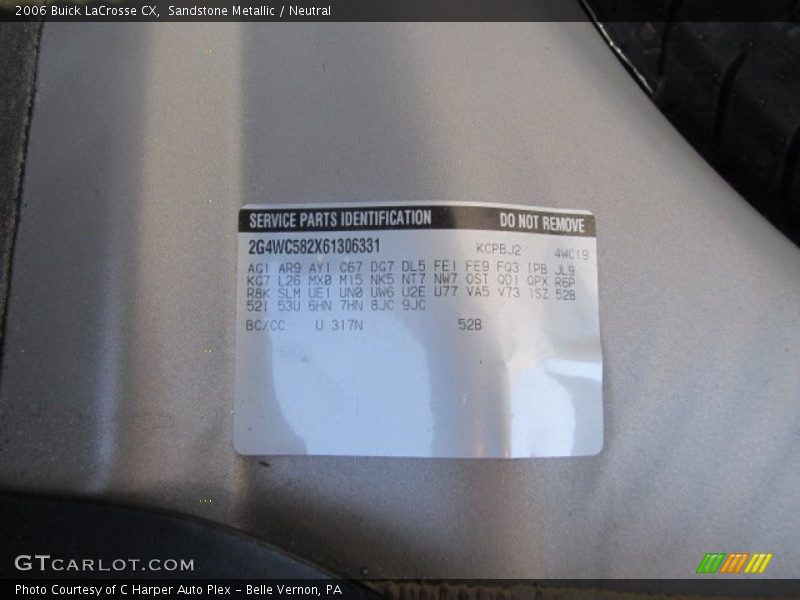 2006 LaCrosse CX Sandstone Metallic Color Code 317N