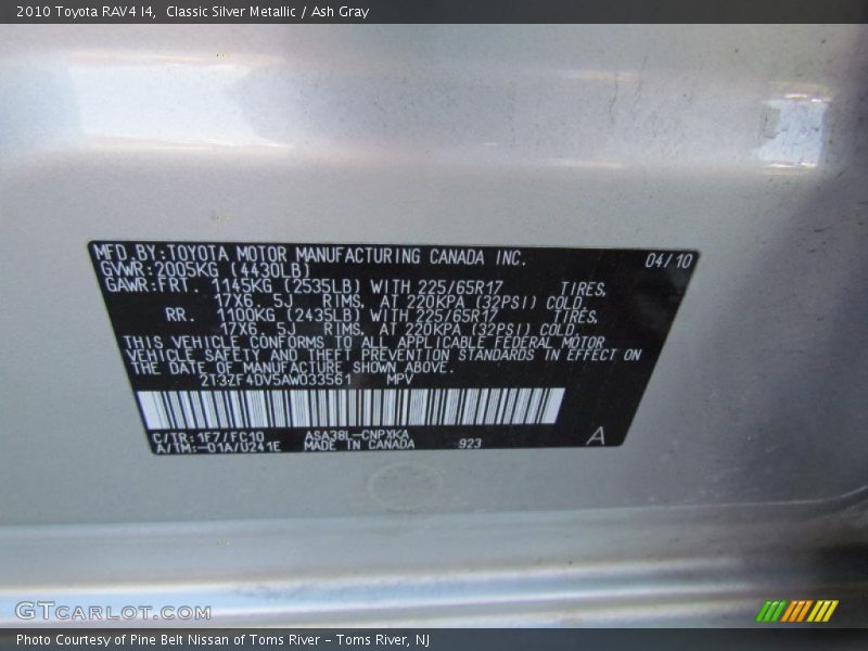 Classic Silver Metallic / Ash Gray 2010 Toyota RAV4 I4
