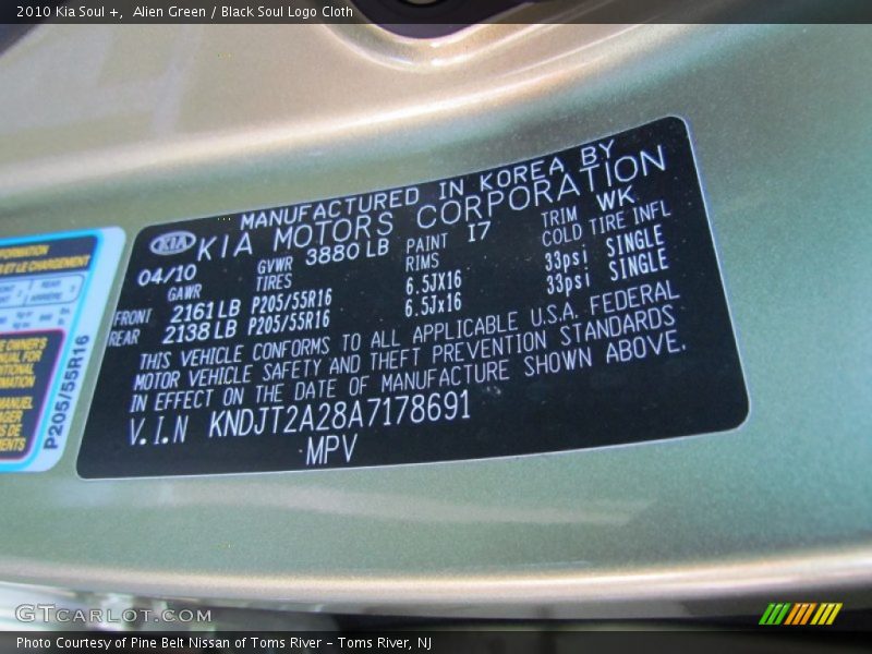 2010 Soul + Alien Green Color Code I7