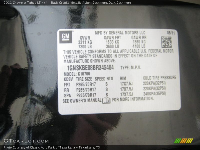 Black Granite Metallic / Light Cashmere/Dark Cashmere 2011 Chevrolet Tahoe LT 4x4