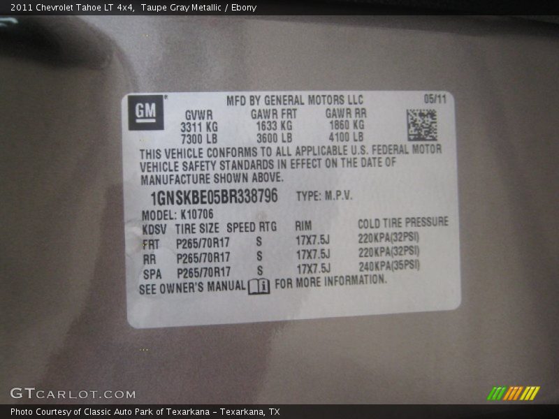 Taupe Gray Metallic / Ebony 2011 Chevrolet Tahoe LT 4x4