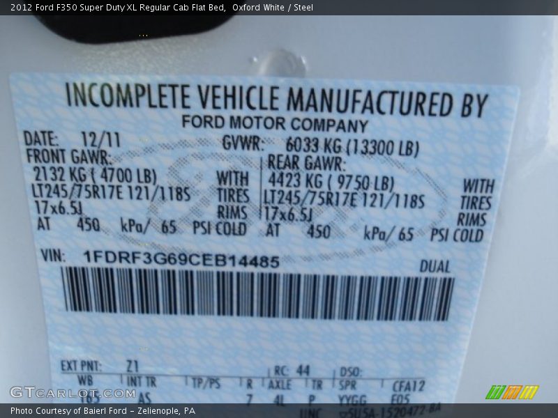 Oxford White / Steel 2012 Ford F350 Super Duty XL Regular Cab Flat Bed