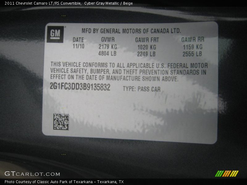 Cyber Gray Metallic / Beige 2011 Chevrolet Camaro LT/RS Convertible