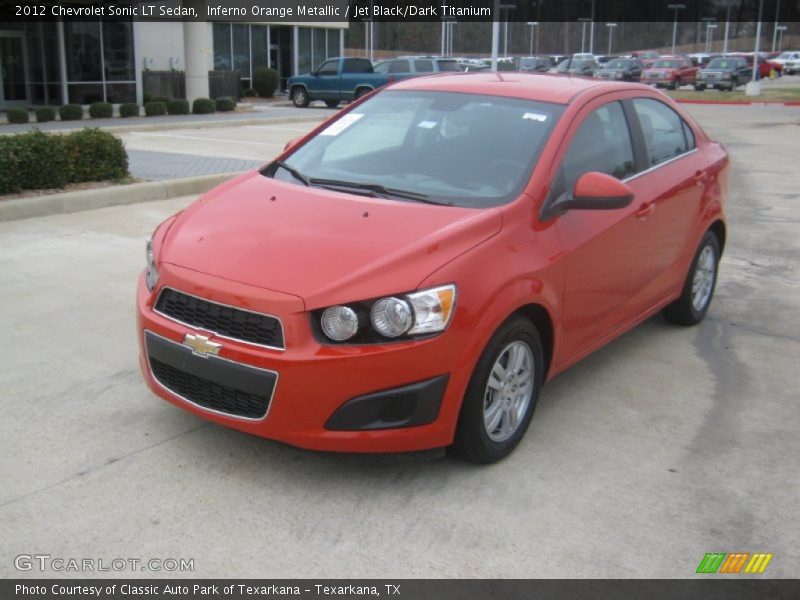 Inferno Orange Metallic / Jet Black/Dark Titanium 2012 Chevrolet Sonic LT Sedan