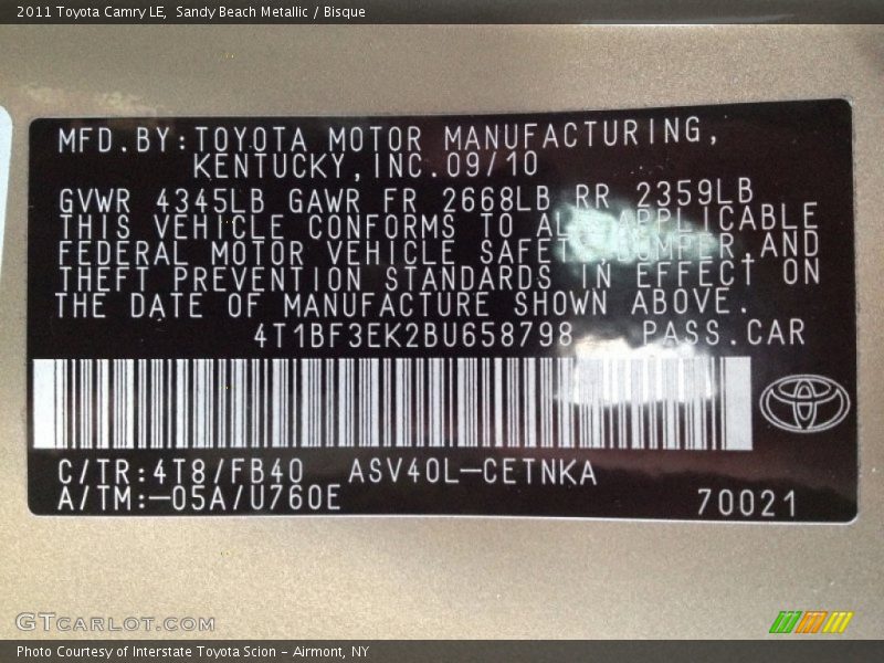 Sandy Beach Metallic / Bisque 2011 Toyota Camry LE