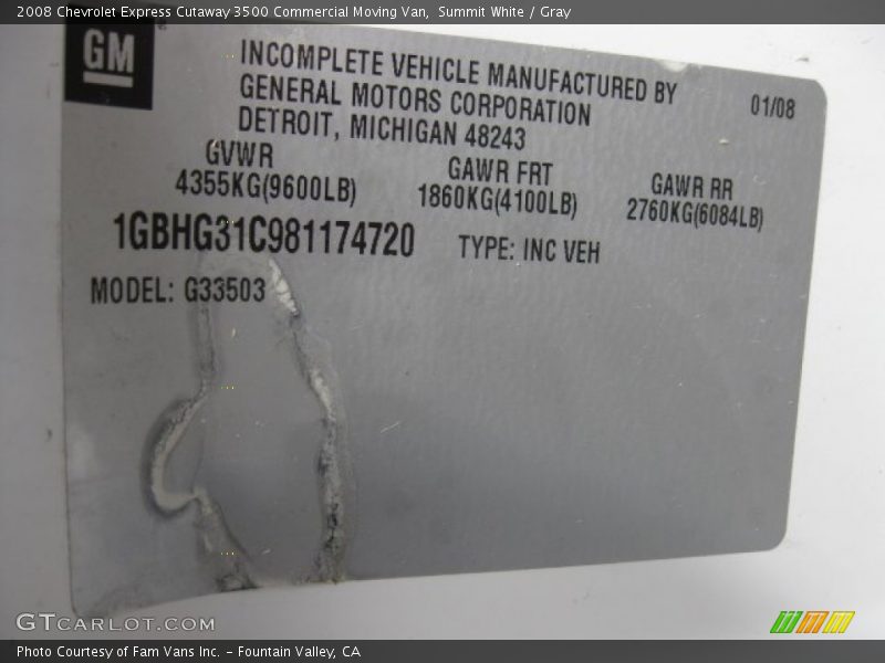Summit White / Gray 2008 Chevrolet Express Cutaway 3500 Commercial Moving Van
