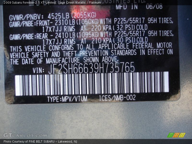 Sage Green Metallic / Platinum 2009 Subaru Forester 2.5 XT Limited