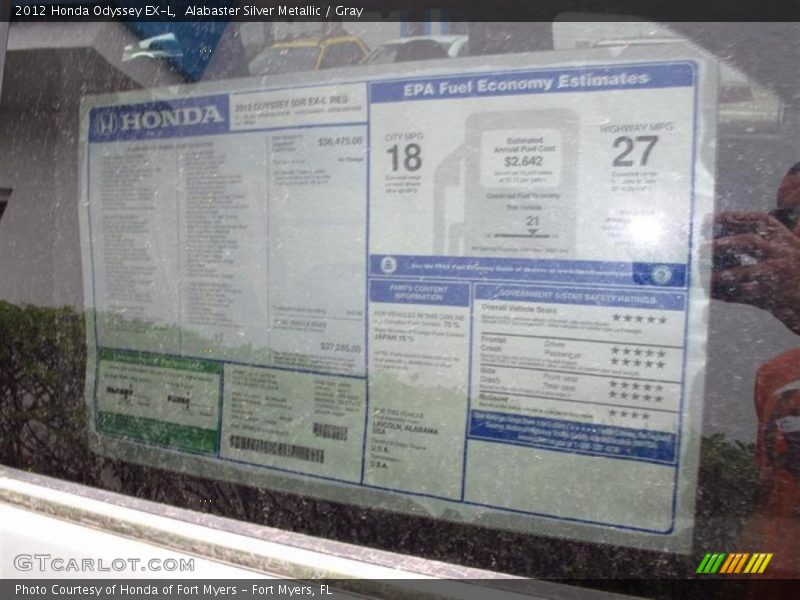 Alabaster Silver Metallic / Gray 2012 Honda Odyssey EX-L