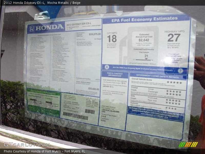 Mocha Metallic / Beige 2012 Honda Odyssey EX-L