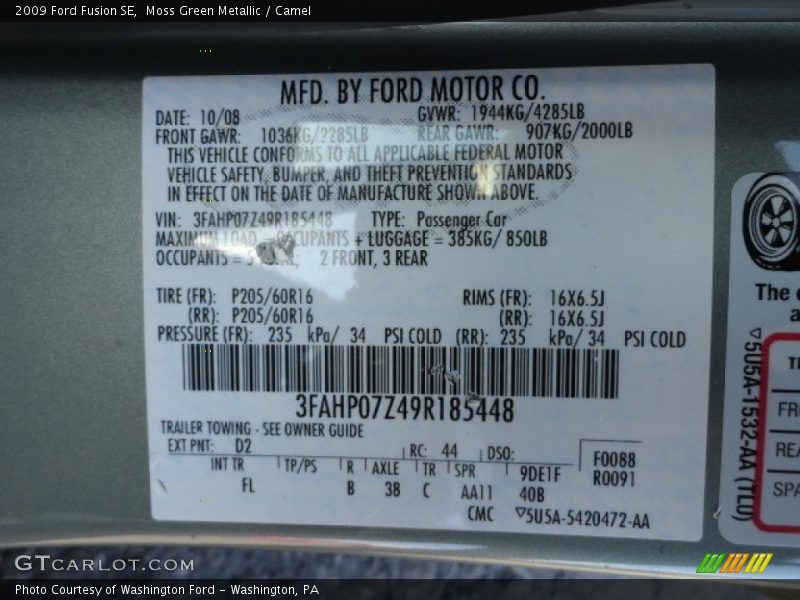 Moss Green Metallic / Camel 2009 Ford Fusion SE