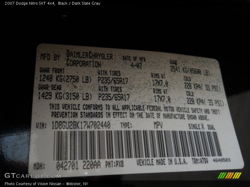 Black / Dark Slate Gray 2007 Dodge Nitro SXT 4x4