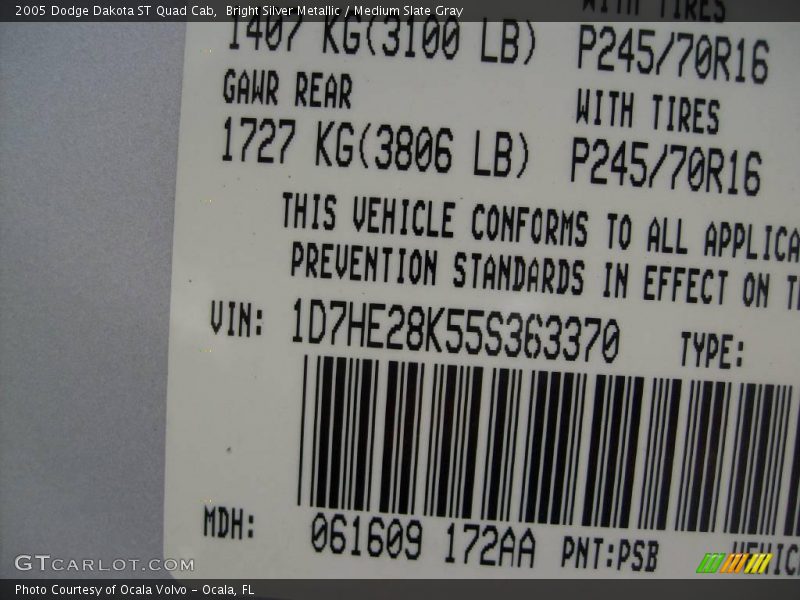 Bright Silver Metallic / Medium Slate Gray 2005 Dodge Dakota ST Quad Cab