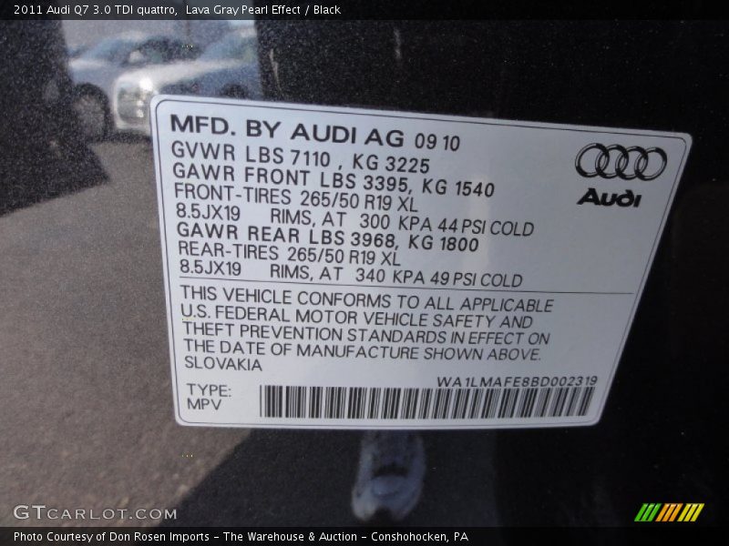 Lava Gray Pearl Effect / Black 2011 Audi Q7 3.0 TDI quattro