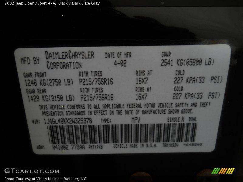 Black / Dark Slate Gray 2002 Jeep Liberty Sport 4x4