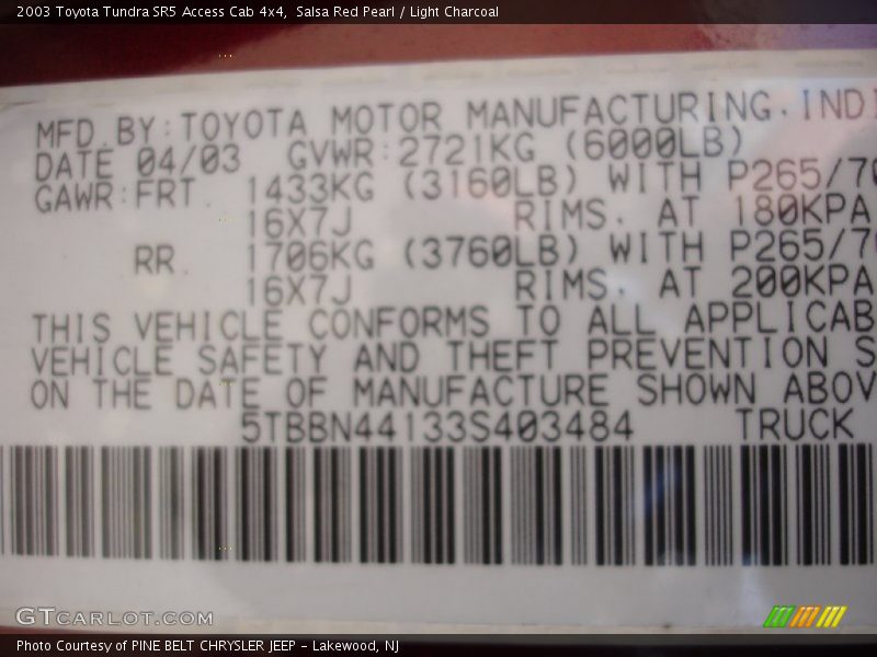 Salsa Red Pearl / Light Charcoal 2003 Toyota Tundra SR5 Access Cab 4x4