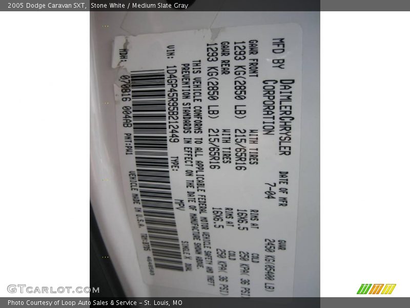 Stone White / Medium Slate Gray 2005 Dodge Caravan SXT