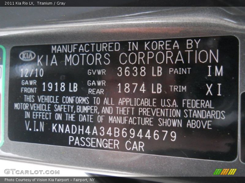 Titanium / Gray 2011 Kia Rio LX