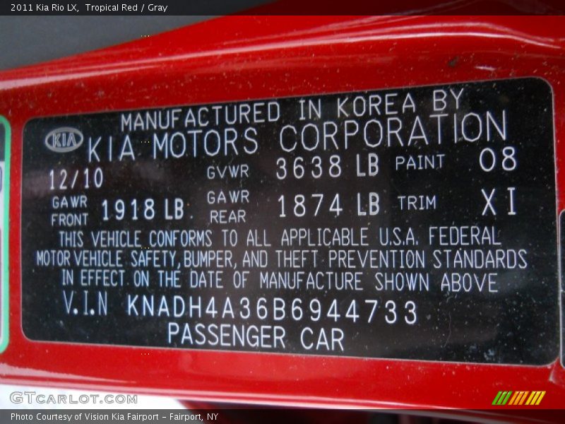 2011 Rio LX Tropical Red Color Code 08