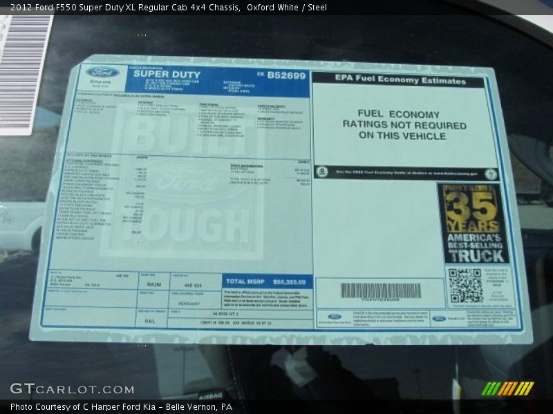  2012 F550 Super Duty XL Regular Cab 4x4 Chassis Window Sticker