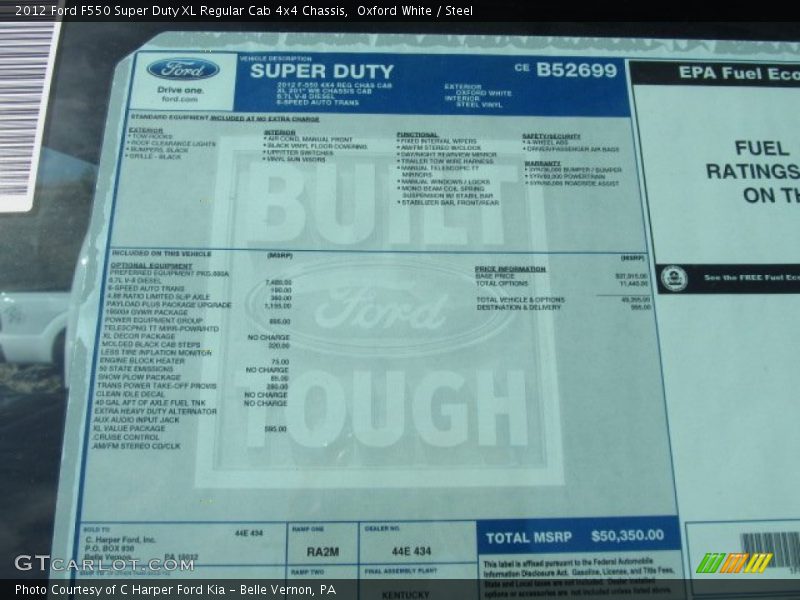  2012 F550 Super Duty XL Regular Cab 4x4 Chassis Window Sticker
