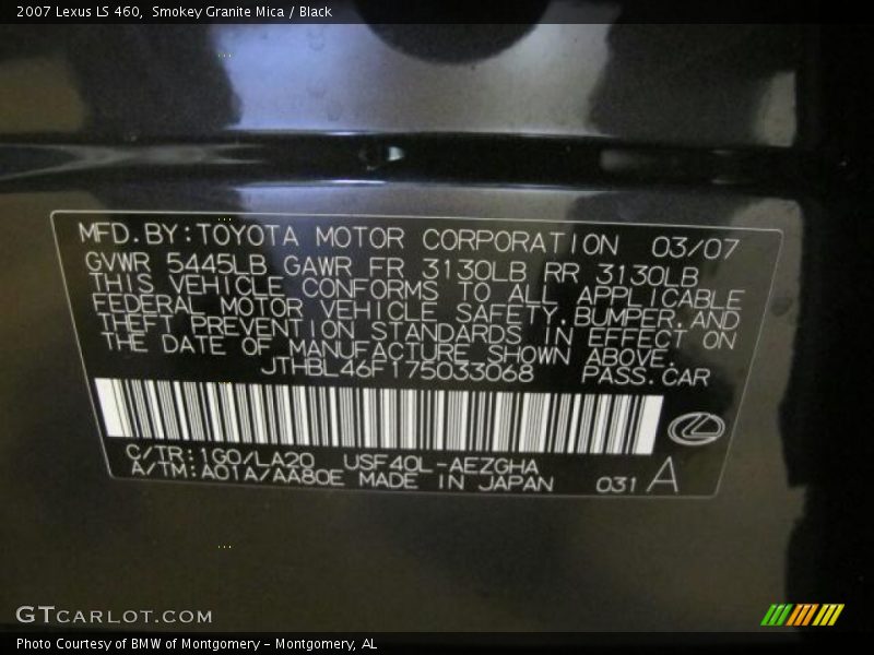 Smokey Granite Mica / Black 2007 Lexus LS 460
