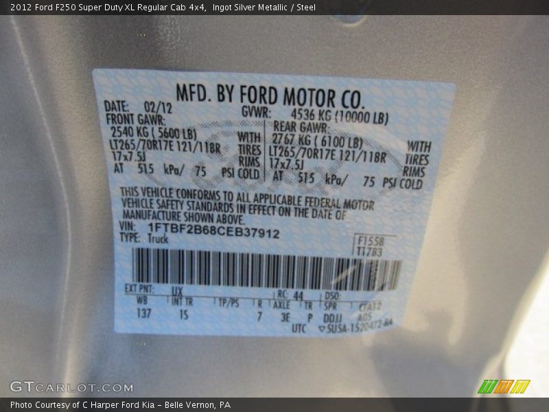 Ingot Silver Metallic / Steel 2012 Ford F250 Super Duty XL Regular Cab 4x4