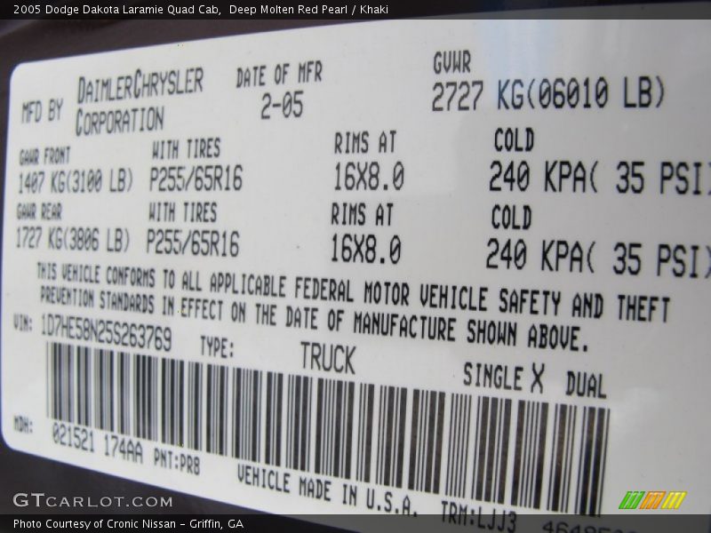 2005 Dakota Laramie Quad Cab Deep Molten Red Pearl Color Code PR8