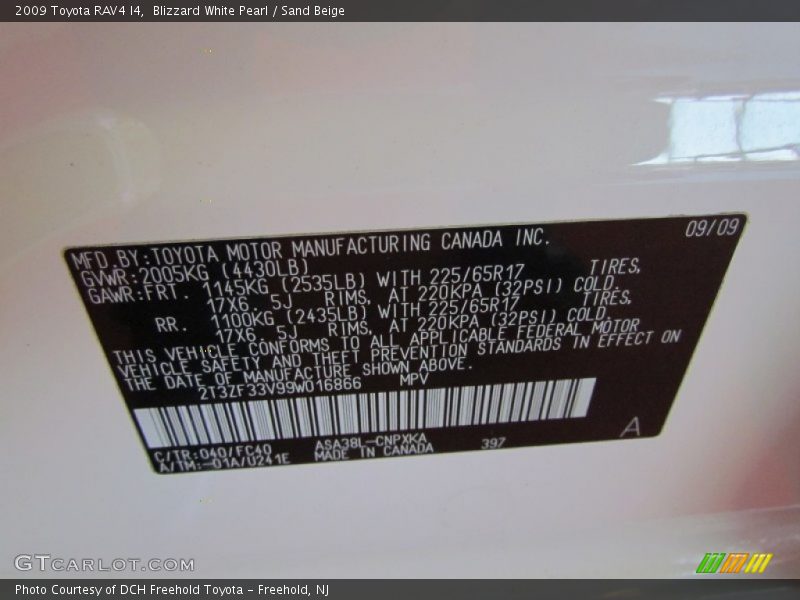 Blizzard White Pearl / Sand Beige 2009 Toyota RAV4 I4