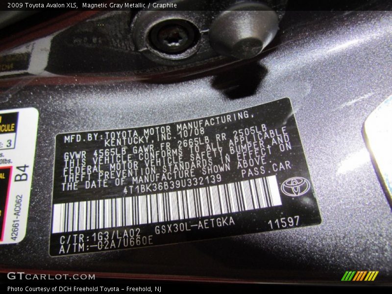 2009 Avalon XLS Magnetic Gray Metallic Color Code 1G3