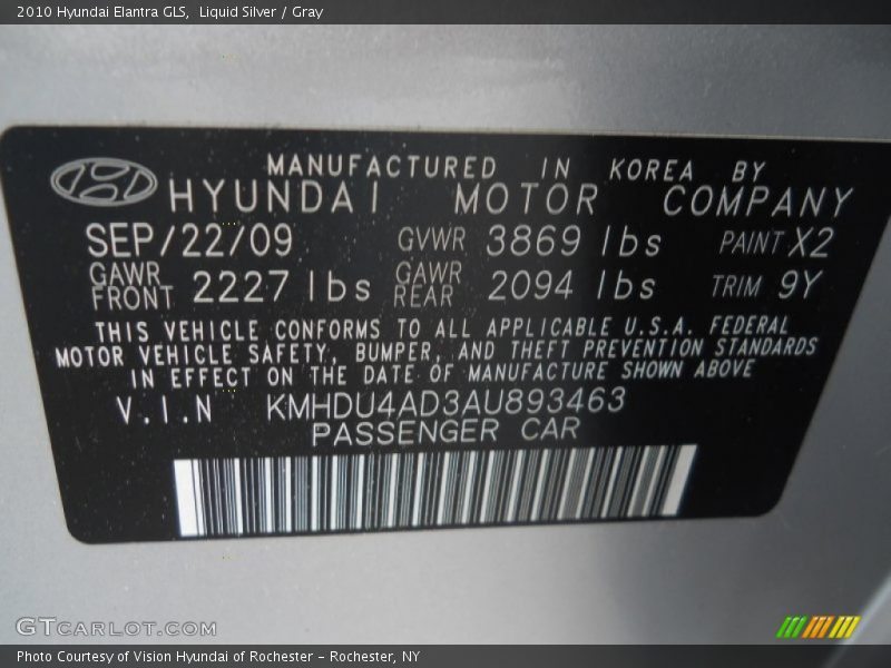 Liquid Silver / Gray 2010 Hyundai Elantra GLS