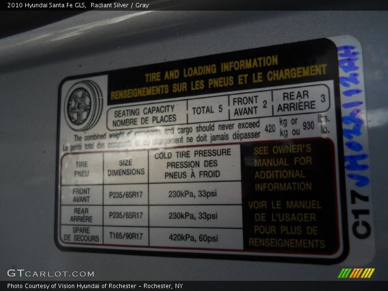 Radiant Silver / Gray 2010 Hyundai Santa Fe GLS