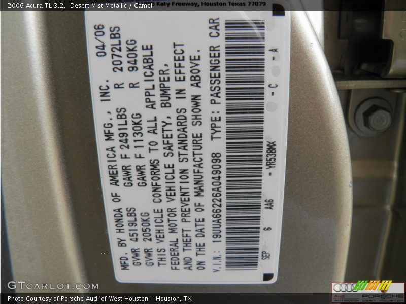 Desert Mist Metallic / Camel 2006 Acura TL 3.2