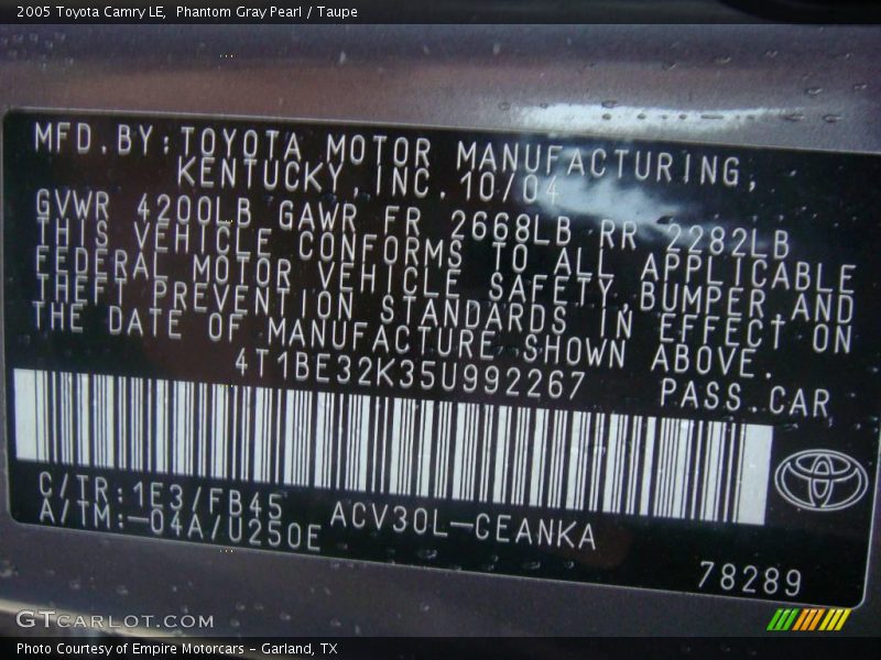 Phantom Gray Pearl / Taupe 2005 Toyota Camry LE