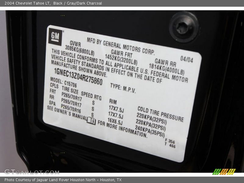 Black / Gray/Dark Charcoal 2004 Chevrolet Tahoe LT