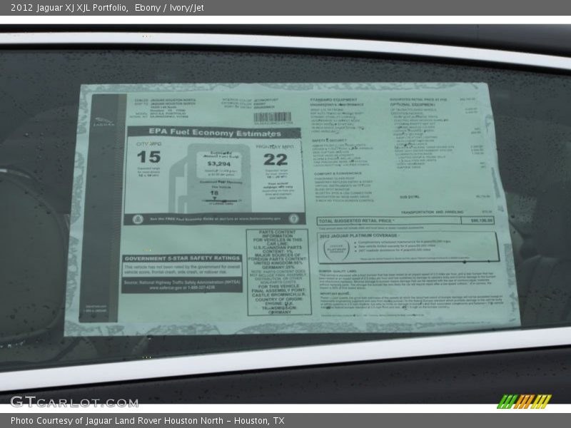  2012 XJ XJL Portfolio Window Sticker