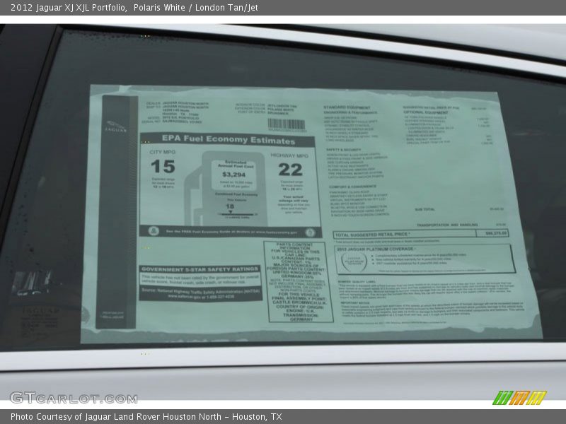  2012 XJ XJL Portfolio Window Sticker