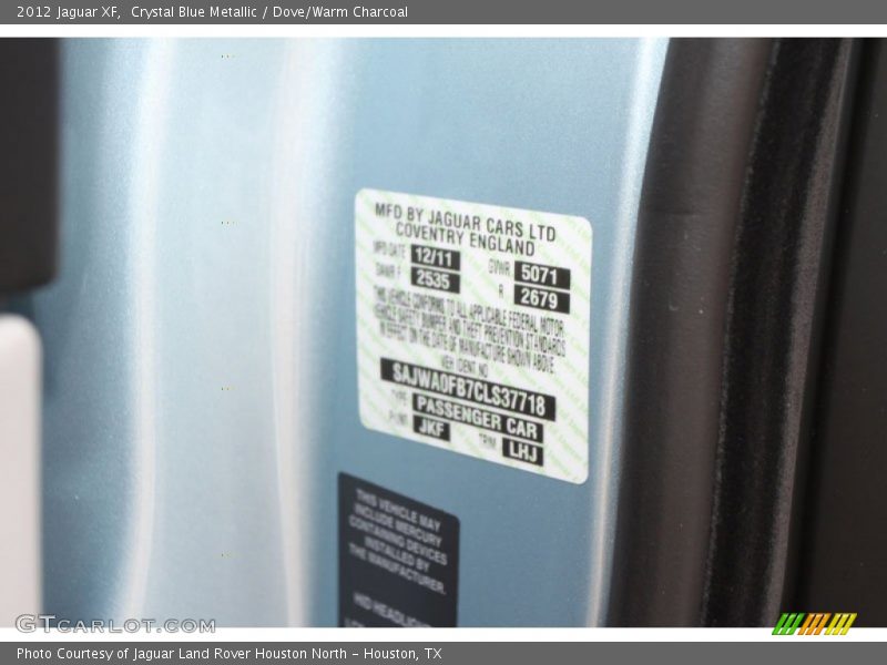 2012 XF  Crystal Blue Metallic Color Code JKF