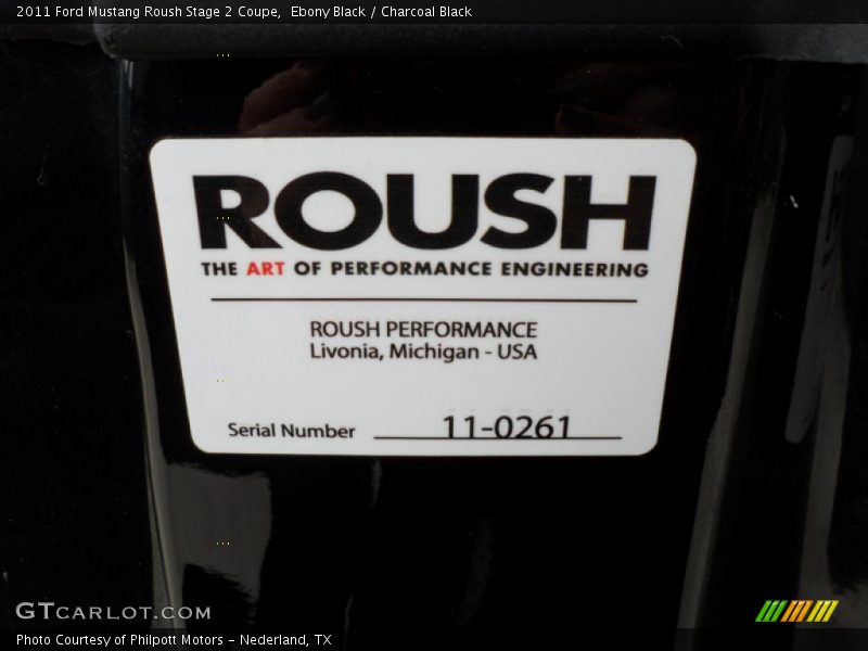 Info Tag of 2011 Mustang Roush Stage 2 Coupe
