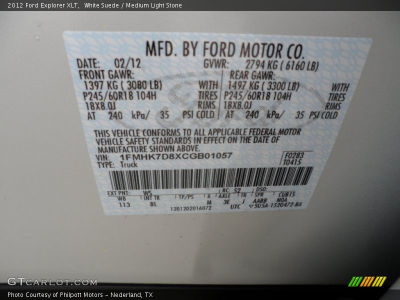 White Suede / Medium Light Stone 2012 Ford Explorer XLT