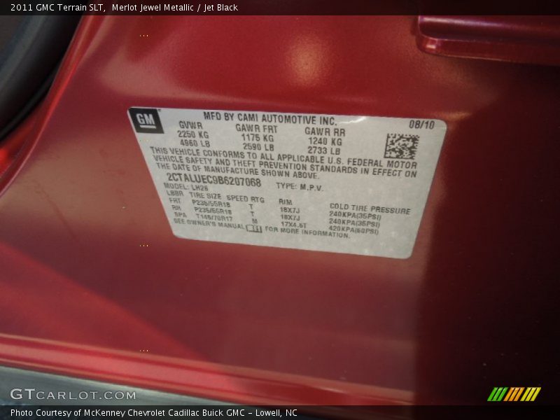 Merlot Jewel Metallic / Jet Black 2011 GMC Terrain SLT