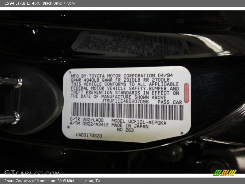 1994 LS 400 Black Onyx Color Code 202