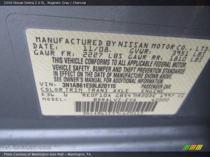 2009 Sentra 2.0 SL Magnetic Gray Color Code K36