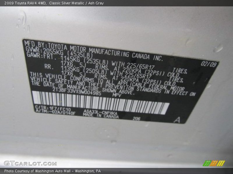 Classic Silver Metallic / Ash Gray 2009 Toyota RAV4 4WD