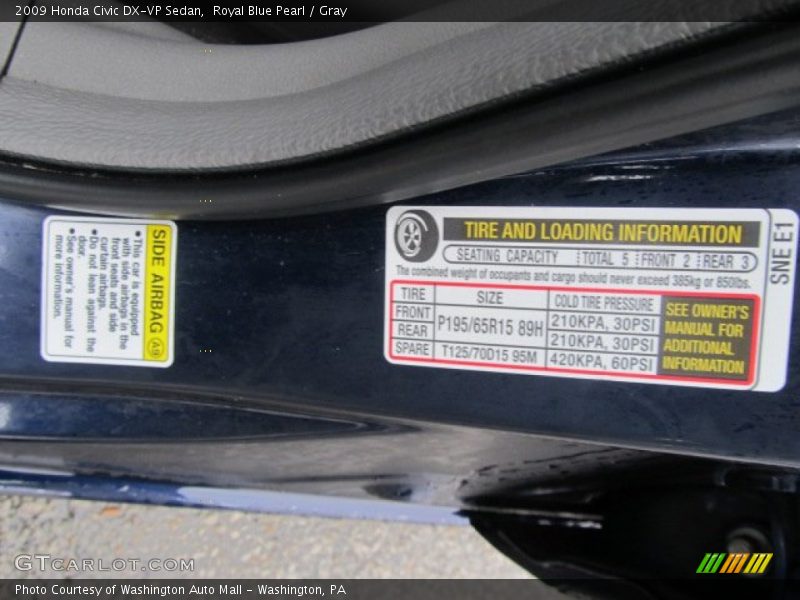 Royal Blue Pearl / Gray 2009 Honda Civic DX-VP Sedan