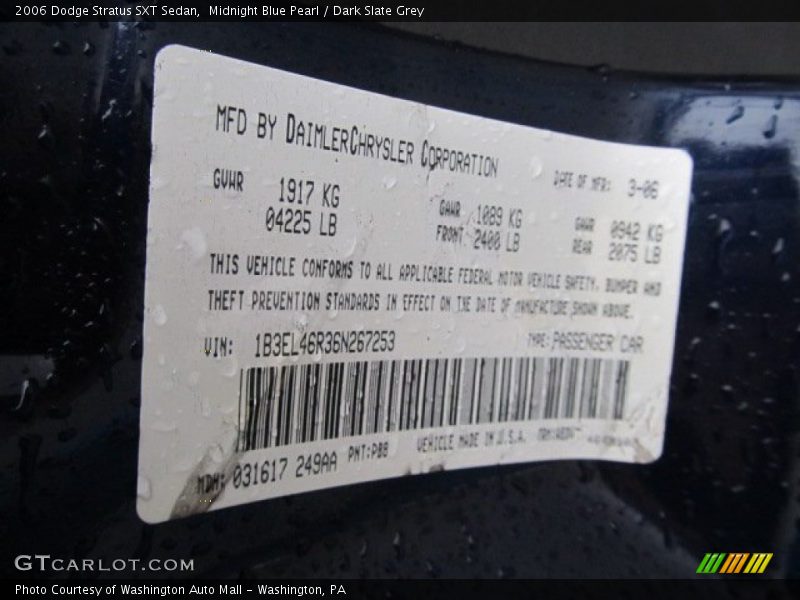 Midnight Blue Pearl / Dark Slate Grey 2006 Dodge Stratus SXT Sedan