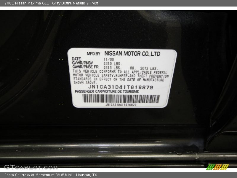 Gray Lustre Metallic / Frost 2001 Nissan Maxima GLE