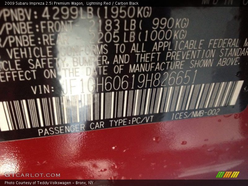 Lightning Red / Carbon Black 2009 Subaru Impreza 2.5i Premium Wagon