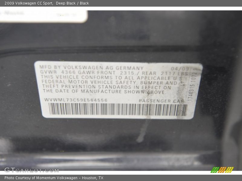 Deep Black / Black 2009 Volkswagen CC Sport
